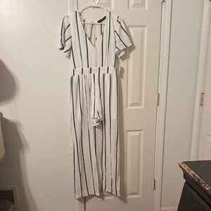 Crystal Doll Navy and White Striped Jumpsuit